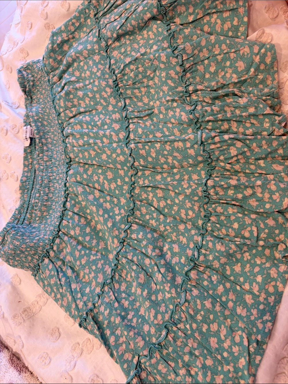 American Eagle Outfitters Teal and Beige Smocked skirt